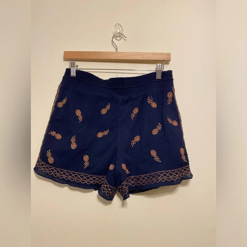 J. Crew Dark Blue Shorts with Tan Embroidery. Size S